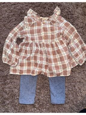 Mabel & Honey Cream Plaid Button-Front Top with Rust Check